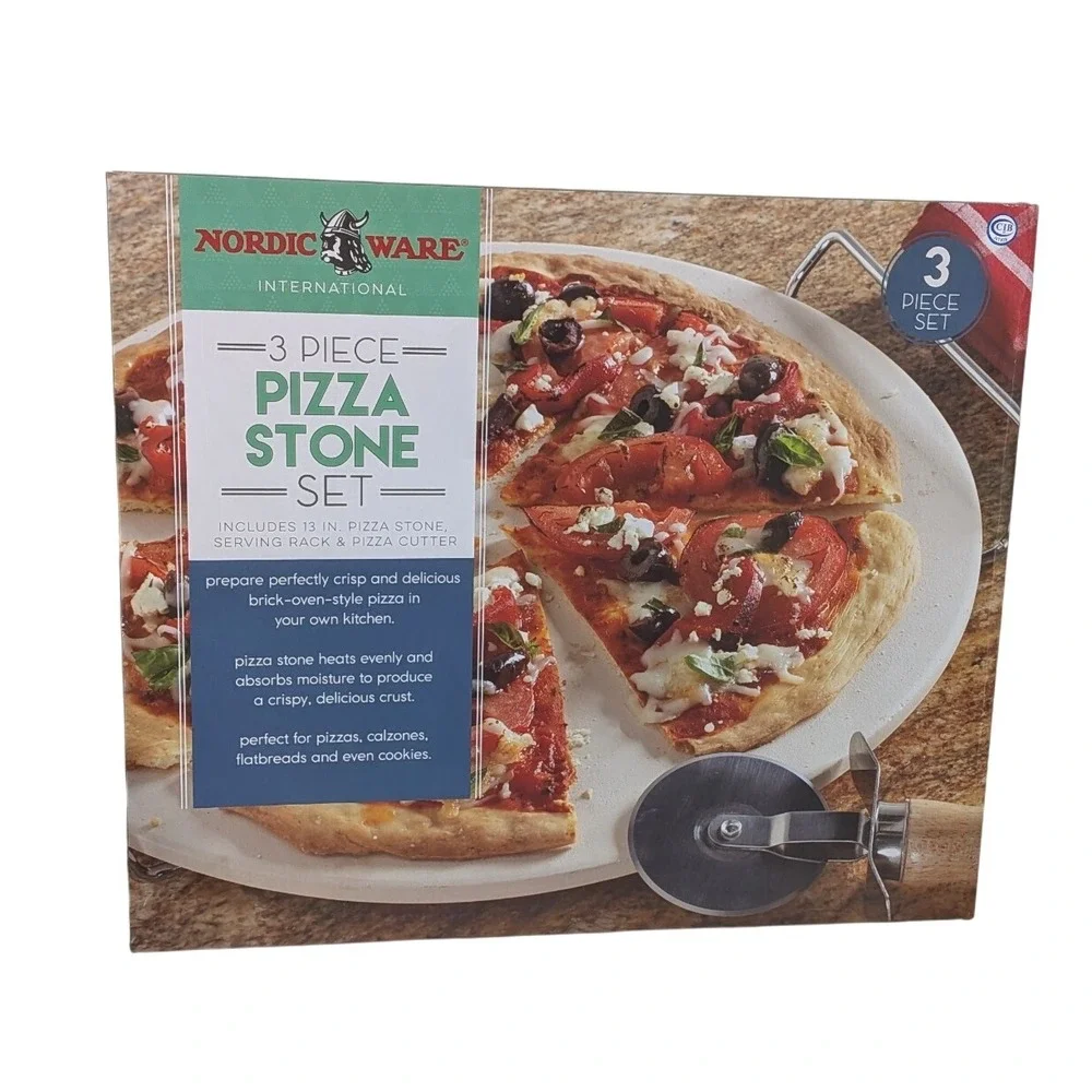 Nordic Ware 3-Piece Pizza Stone Set‎ NIB 13